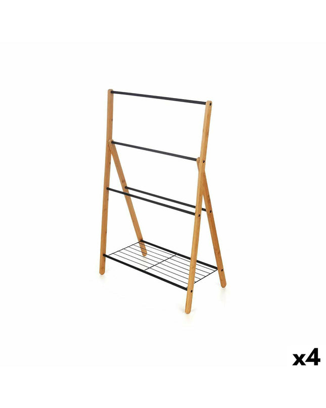 Kipit zwarte metalen en bamboe handdoekrek, badkamer, 60x90 cm, 4 stuks, modern huis en koken badaccessoire