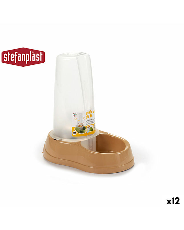 Set of 12 beige plastic automatic feeder bowls for small animals by Stefanplast, 650 ml capacity, 12 x 19.5 x 19 cm each
