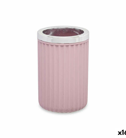 Set of 16 pink plastic Glas Berilo Roze containers for household and bathroom use, measuring 7.5 x 11.5 x 7.5 cm.