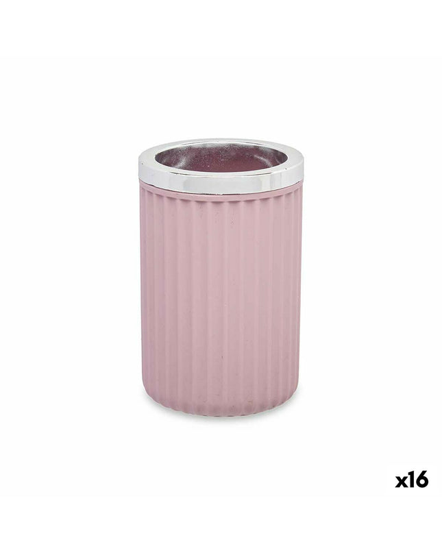 Set of 16 pink plastic Glas Berilo Roze containers for household and bathroom use, measuring 7.5 x 11.5 x 7.5 cm.