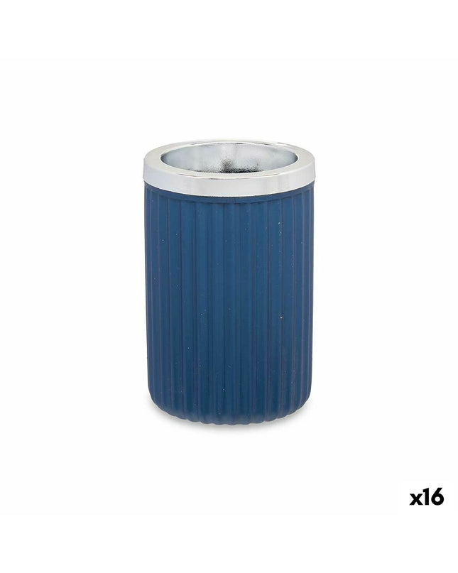 Set of 16 blue plastic Berilo glass containers for household and bathroom, measuring 7.5 x 11.5 x 7.5 cm.