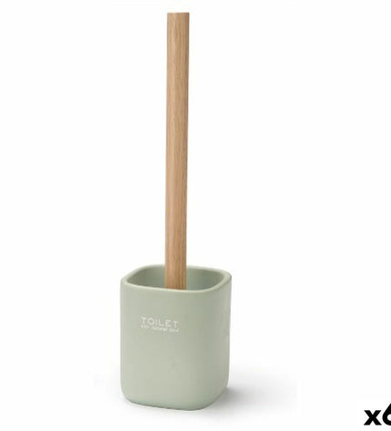 Berilo white and green toilet brush with wooden handle, set of 6, in polyresin, suitable for bathroom cleaning.