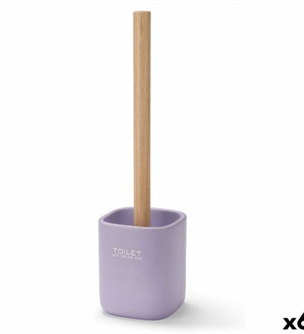 Berilo white and green wood-style toilet brush set in polyresin, 9.6 x 37 x 9.5 cm, perfect for bathroom cleaning.