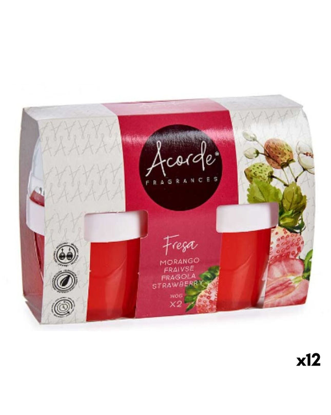 Acorde Aardbei luchtverfrisserset with 12 strawberry-scented air fresheners, featuring two parts for home and kitchen decor.