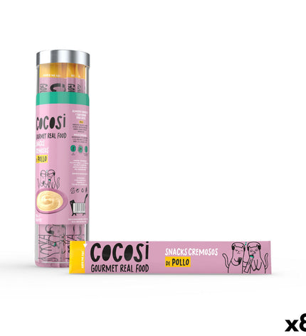 Cocosi Gourmet Cat Snack with real chicken, 10 pieces, natural cat treat, showing various pieces of dried chicken for cats.