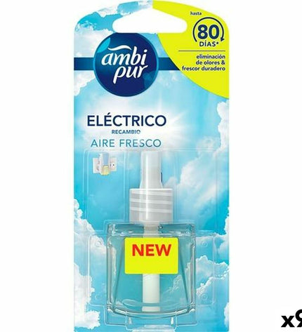 Set of nine Ambi Pur AIRE FRESCO refill cartridges for electric air freshener, each 21.5 ml, designed to keep rooms smelling fresh.