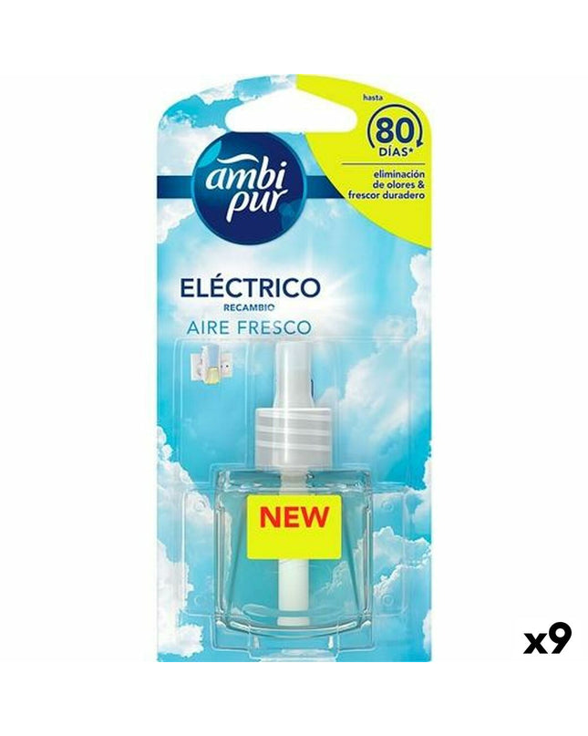 Set of nine Ambi Pur AIRE FRESCO refill cartridges for electric air freshener, each 21.5 ml, designed to keep rooms smelling fresh.