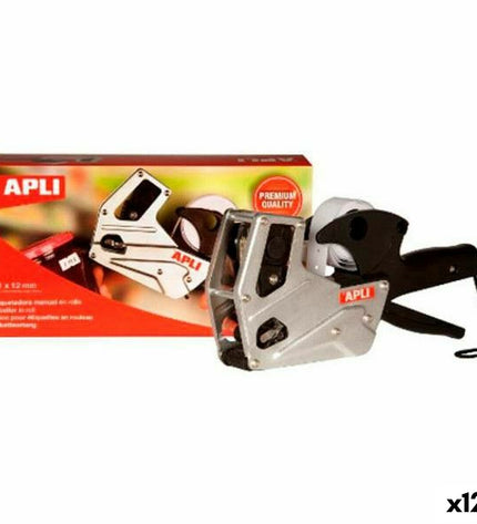 Apli Premium 21x12mm manual label maker with 12 label strips, suitable for office labeling and organization.