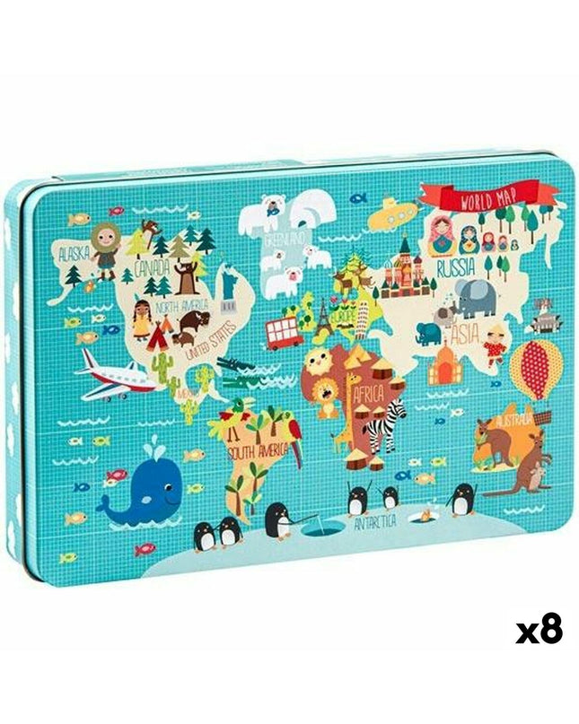Apli world map puzzle with 24 pieces, measuring 48x32 cm, featuring colorful continents and countries for educational play.