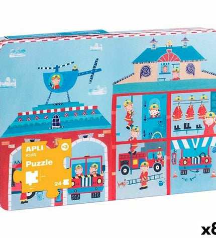 Apli Brandweerman puzzle set with 24 pieces, 48x32 cm, featuring firefighter-themed images for children’s educational play.