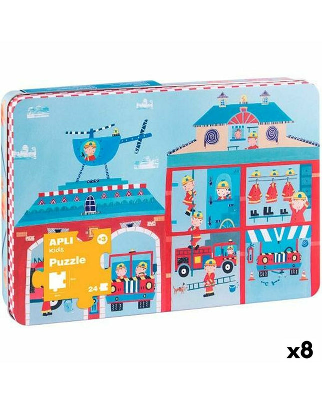 Apli Brandweerman puzzle set with 24 pieces, 48x32 cm, featuring firefighter-themed images for children’s educational play.