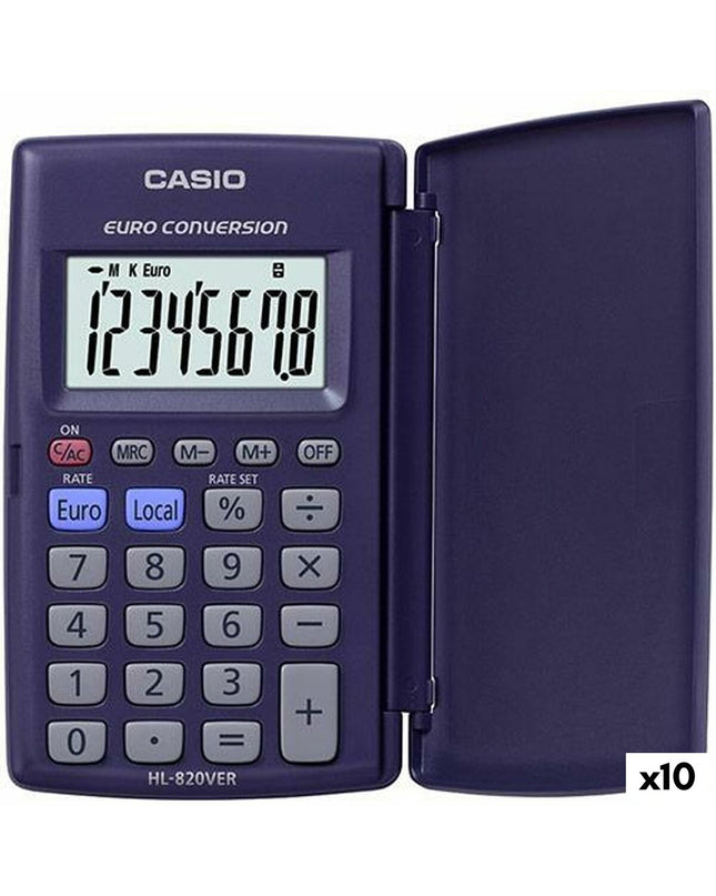 Set of 10 purple Casio HL-820VER calculators, compact office electronic devices for quick calculations and everyday office use.