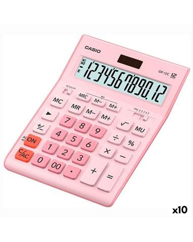 Set of 10 pink Casio calculators, compact office electronics for quick calculations, ideal for office and school use.