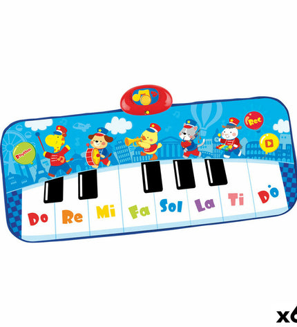 Blue Winfun toy piano featuring six animal-themed mini pianos, perfect for children's musical play and learning.