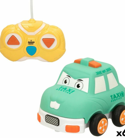 Six green Colorbaby remote control police cars, toy vehicles measuring 13x9x10 cm, for children’s play and games.