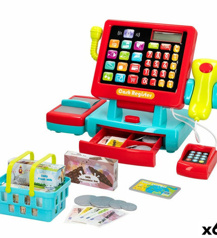 PlayGo toy cash register set with six colorful play money and accessories, perfect for pretend shopping and role-play.