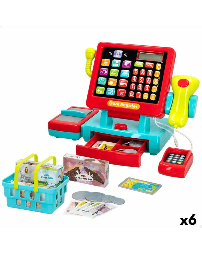 PlayGo toy cash register set with six colorful play money and accessories, perfect for pretend shopping and role-play.