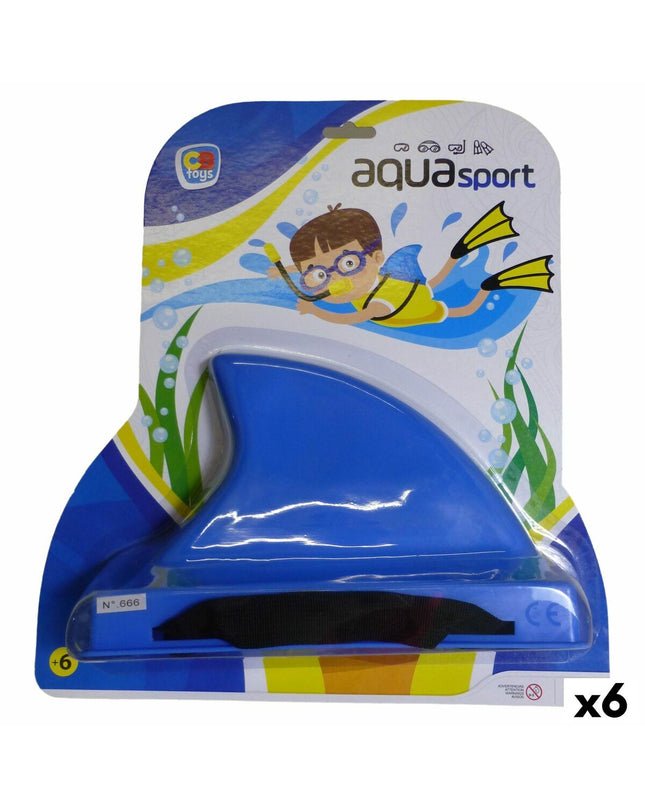 Set of six Waterspel AquaSport Blue Shark toys for outdoor play, featuring realistic shark designs and vibrant blue colors.