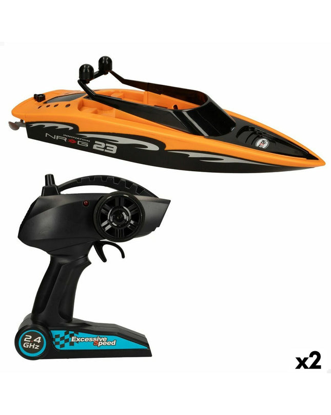 Colorbaby radio-controlled toy boats, two colorful boat toys for kids, in a playful scene with the boats on water.