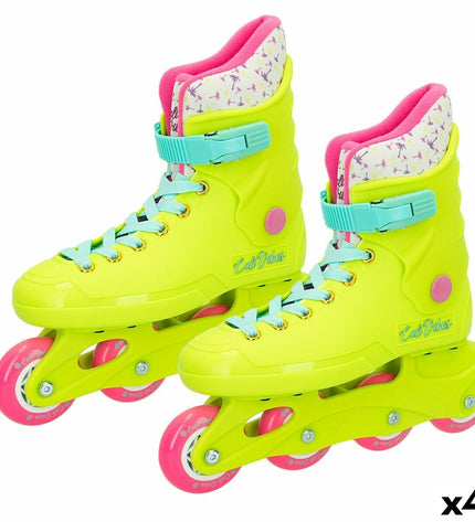 Colorbaby yellow inline skates for kids, size 36-37, ideal for sports and urban mobility, shown in a set of four.