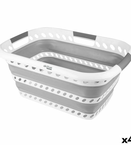 Aktive foldable laundry baskets made of polypropylene and TPR, 61 x 28 x 43 cm, set of four for home storage and organization.