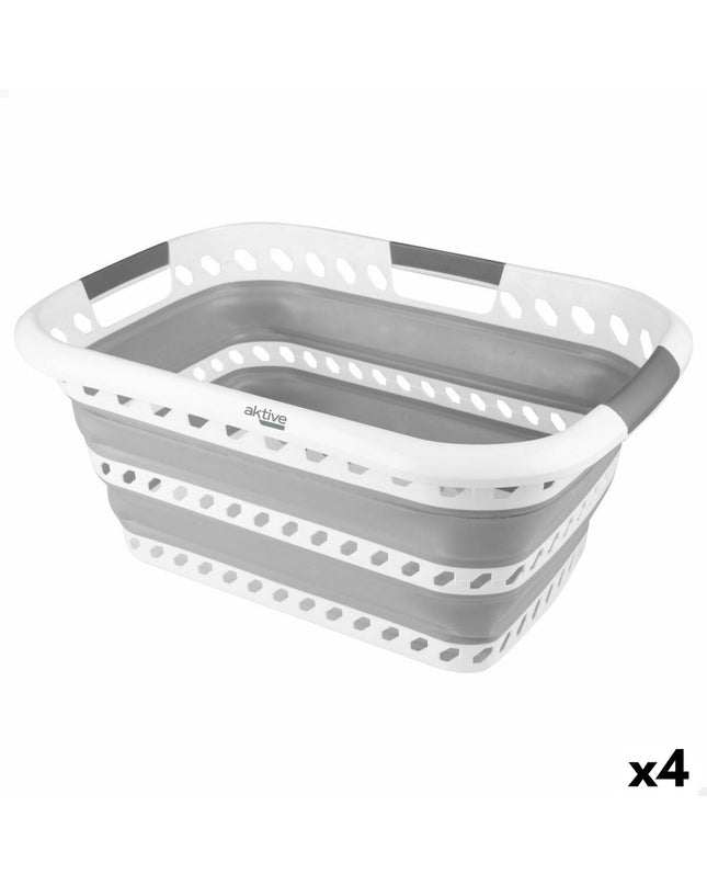 Aktive foldable laundry baskets made of polypropylene and TPR, 61 x 28 x 43 cm, set of four for home storage and organization.