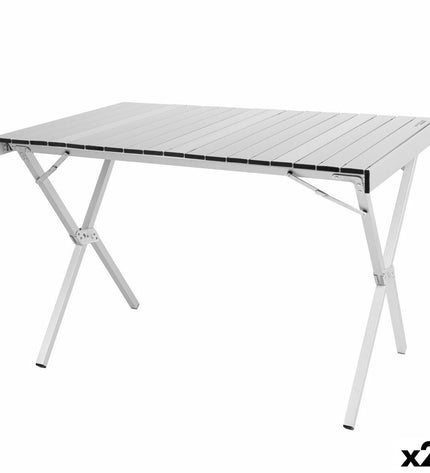 Pair of Aktive Vouwtafel camping tables, 108x72x71 cm, lightweight outdoor and camping furniture for travel and outdoor activities.
