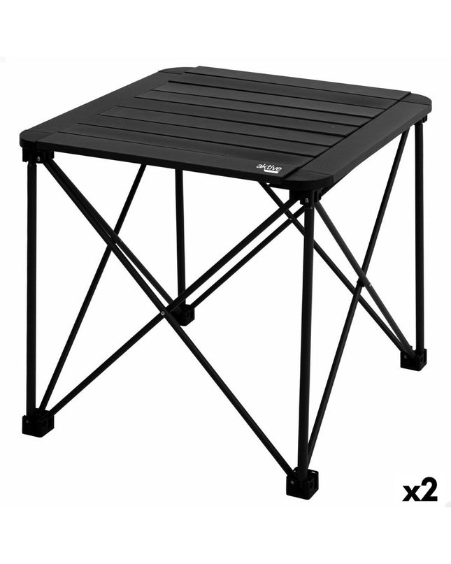Two Aktive folding tables for outdoor activities, 52 x 46 x 52 cm, ideal for camping and hiking.