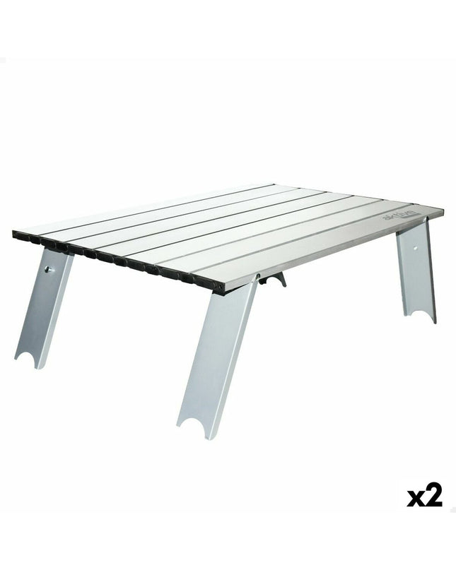 Two Aktive folding tables, 55x20x41 cm, lightweight and portable, ideal for camping and outdoor activities.