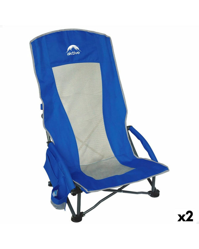Pair of Aktive foldable camping chairs for outdoor camping and hiking, lightweight and portable with fabric seats and sturdy frames.