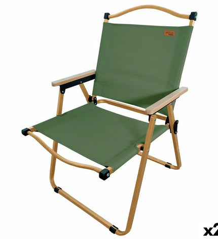 Pair of Aktive foldable camping chairs for outdoor camping and hiking, lightweight and portable for outdoor activities.