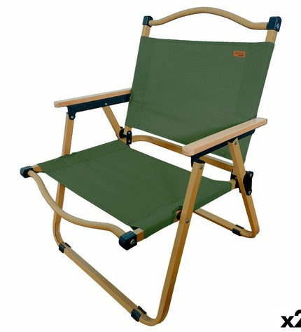 Pair of Aktive foldable camping chairs, lightweight outdoor seats ideal for camping and hiking adventures.