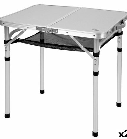 Two compact Aktive foldable tables for outdoor camping and hiking, shown in a folded and unfolded state.