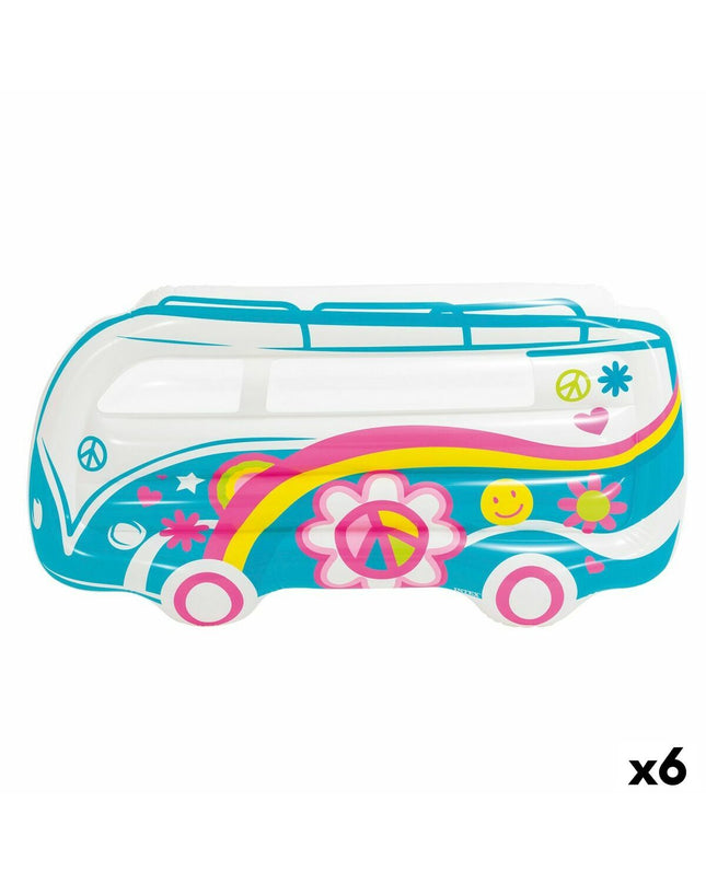 Six Intex inflatable mattresses, 178x91x23 cm, designed for outdoor play and relaxation, shown in a colorful, inflated state.