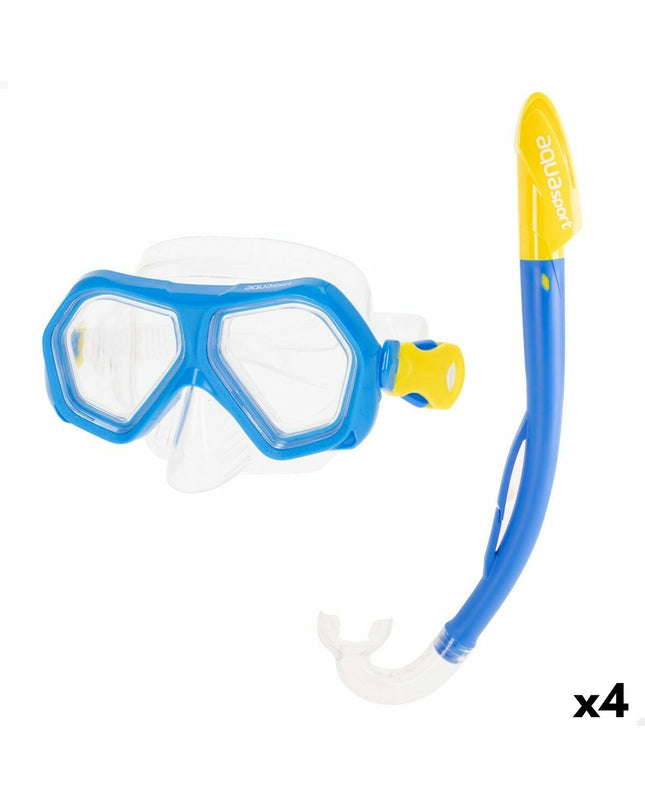 AquaSport children's snorkel masks and snorkel tubes in blue, set of 4 for watersport and outdoor swimming activities.