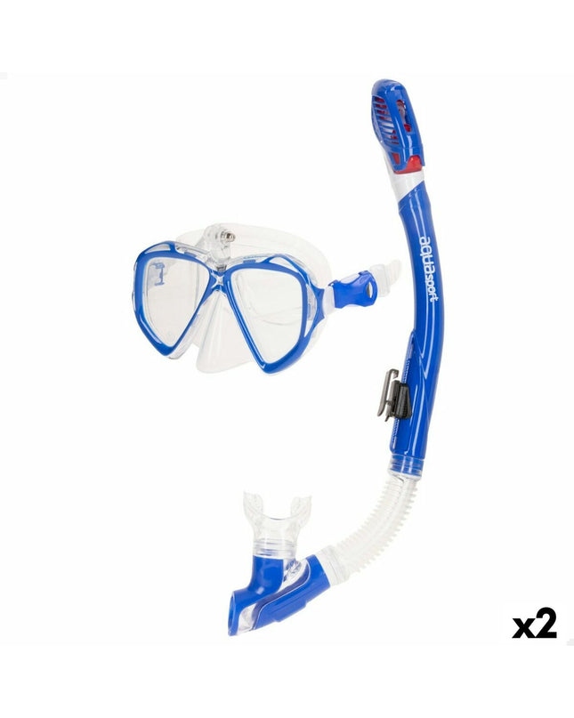 AquaSport children's snorkel mask and snorkel set in blue, includes two pieces for water sports and outdoor snorkeling activities.