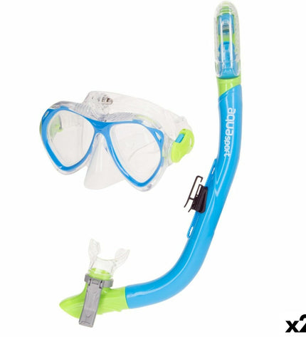 Pair of AquaSport children's blue snorkel masks and snorkel tubes for watersport and outdoor swimming activities.