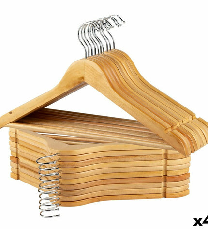 Set of four Max Home wooden and steel clothes hangers with 20 pieces, natural wood finish, ideal for home storage and organization.
