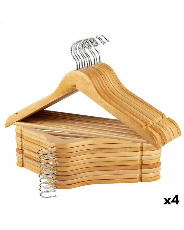 Set of four Max Home wooden and steel clothes hangers with 20 pieces, natural wood finish, ideal for home storage and organization.