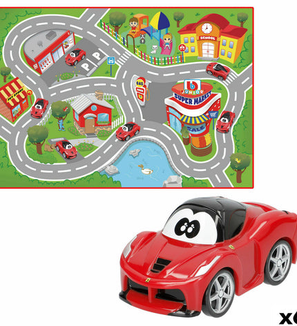 Set of six Ferrari-themed toy playsets, 100x0.1x70 cm, featuring miniature Ferrari cars and accessories for imaginative play.