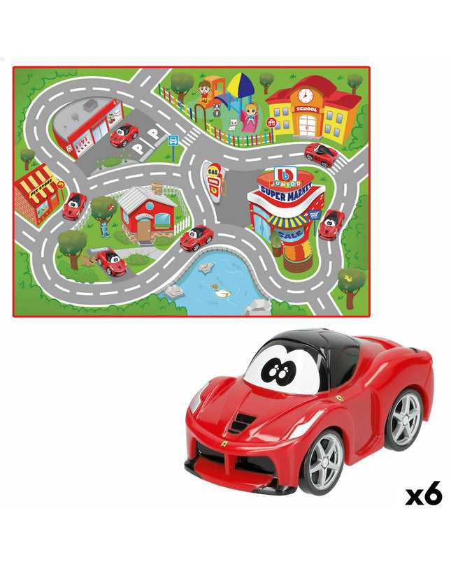 Set of six Ferrari-themed toy playsets, 100x0.1x70 cm, featuring miniature Ferrari cars and accessories for imaginative play.
