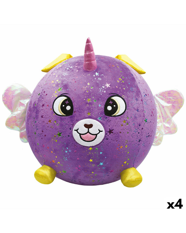Set of four Eolo purple plush inflatable toys, 45x45x45 cm, soft plastic play figures for children.
