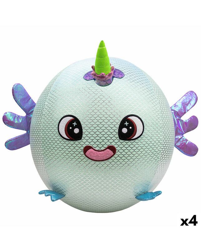 Eolo Celeste plush inflatable toy set with four soft plastic 45x45x45 cm stuffed toys, suitable for children’s play and comfort.