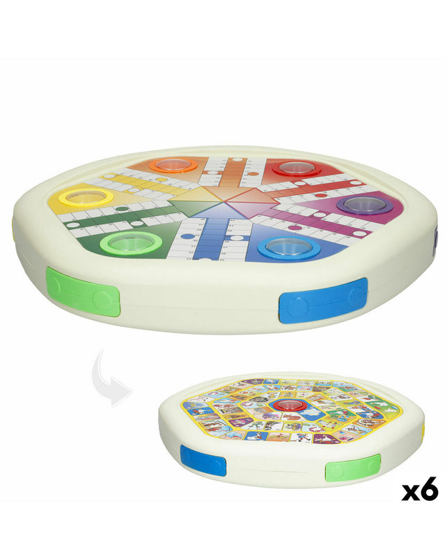 Set of six CB Games Mens-Erger-Je-Niet board game icons, colorful and cartoon-style game pieces for family fun and entertainment.
