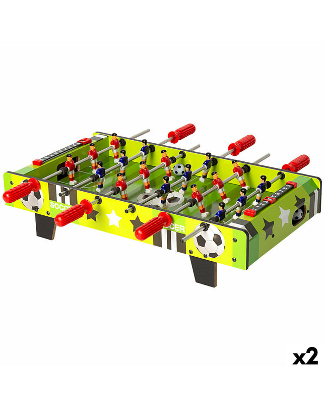 Pair of CB Games tabletop foosball game sets, 60 x 14 x 32 cm, featuring colorful players and rods for fun indoor play.