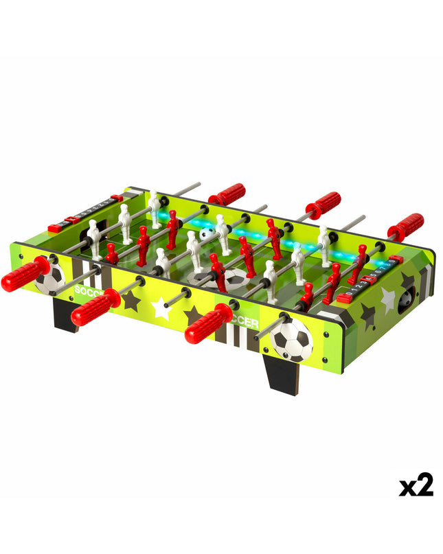 Two CB Games table football toy sets measuring 60 x 14 x 32 cm, featuring colorful player figures and detailed game rods.