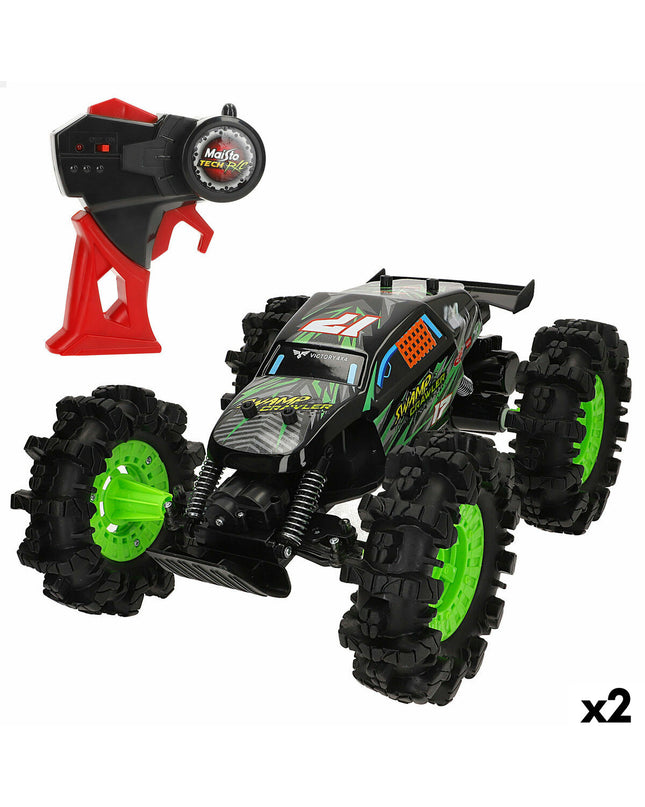 Two Maisto remote control cars for kids, toy vehicles with colorful designs, perfect for play and outdoor fun.