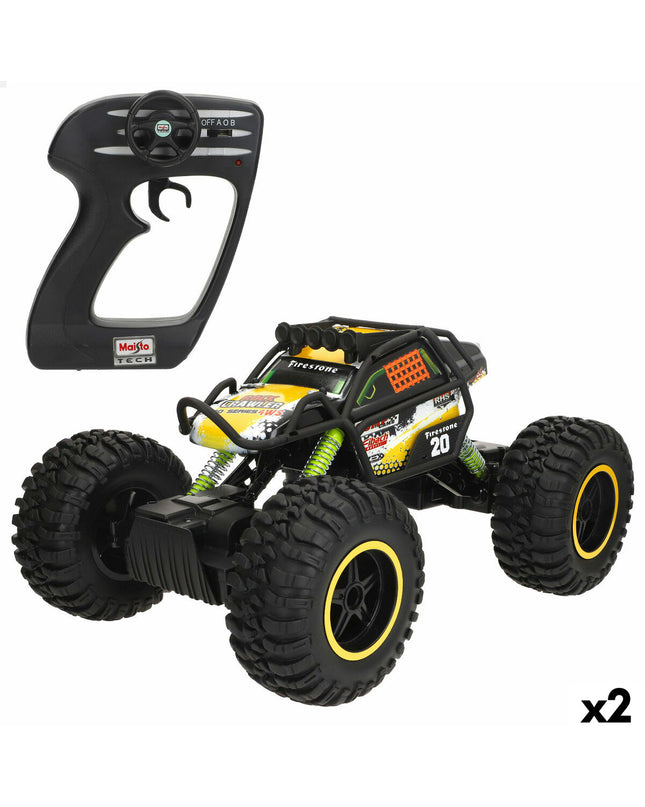 Two Maisto remote control toy vehicles with black and red bodies, designed for fun play and remote operation.