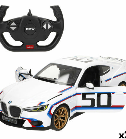 Two BMW police car toys with remote control in blue and red, 1:14 scale, measuring 34x10x13.5 cm, suitable for children.