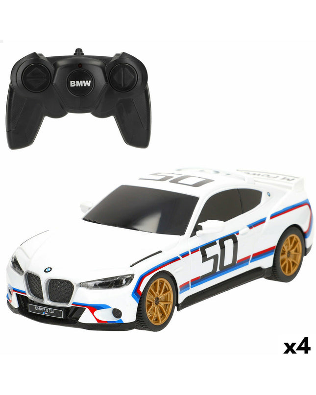 Set of four BMW remote control police cars in blue and red, 1:24 scale, measuring 20 x 6 x 7.5 cm, toy vehicles for children.